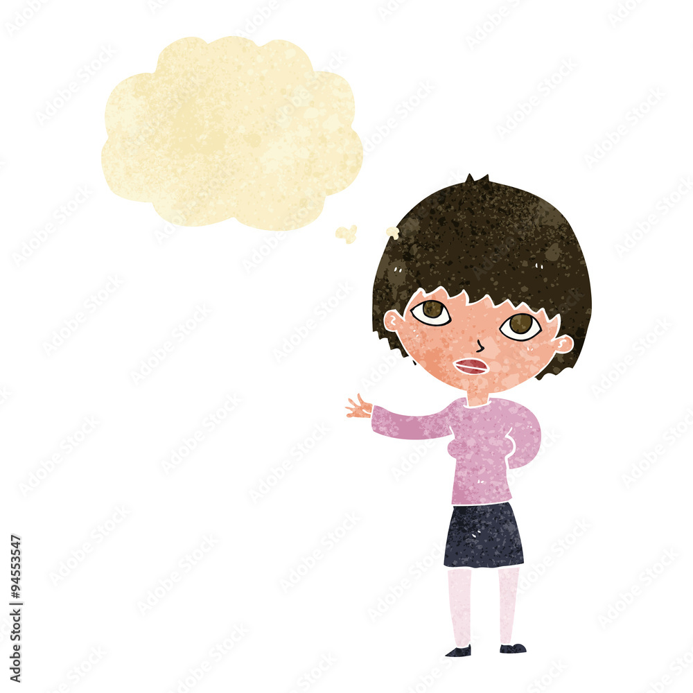 cartoon woman explaining with thought bubble cartoon woman explaining with thought bubble
