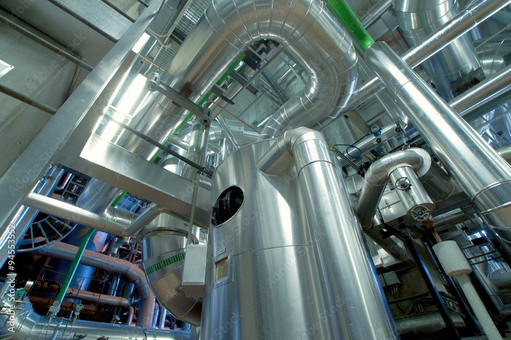 Industrial zone, Steel pipelines, valves and ladders Industrial zone, Steel pipelines, valves and ladders