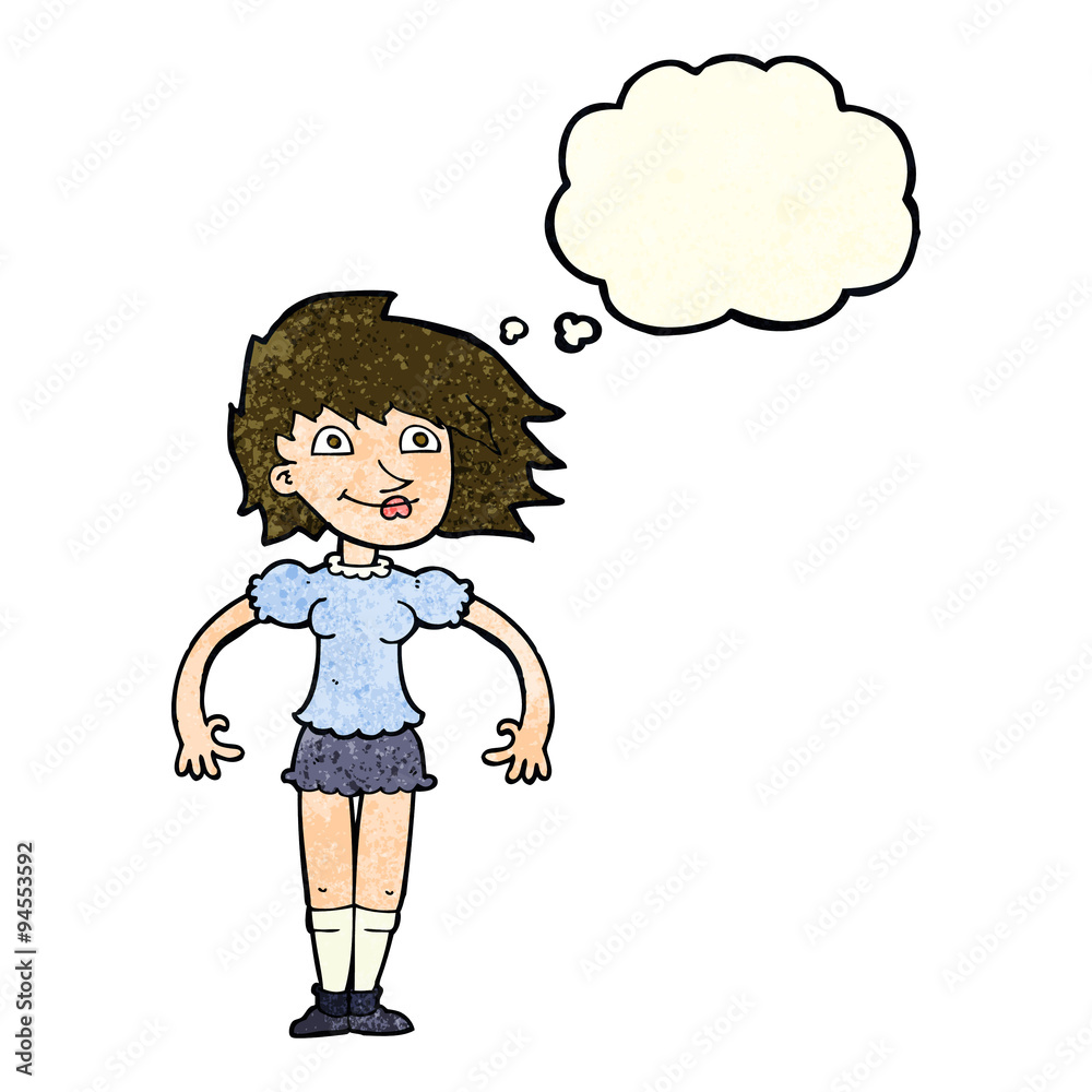 cartoon happy woman with thought bubble cartoon happy woman with thought bubble