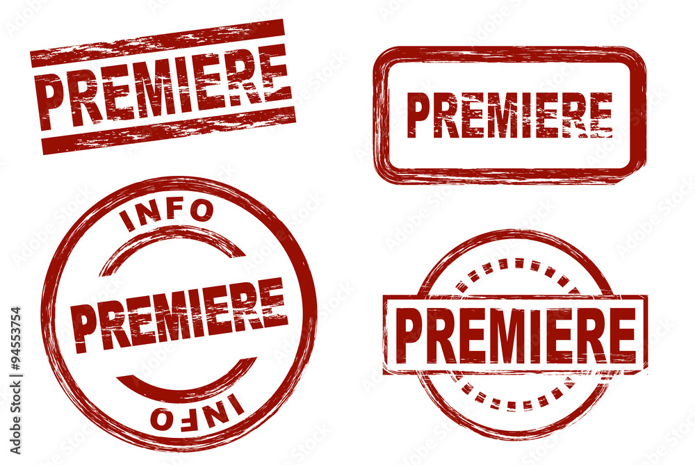 Set of stylized stamps showing the term premiere. All on white background. Set of stylized stamps showing the term premiere. All on white background.
