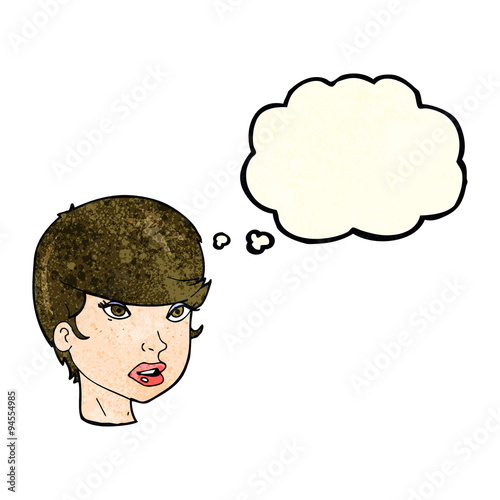 cartoon pretty female face with thought bubble
