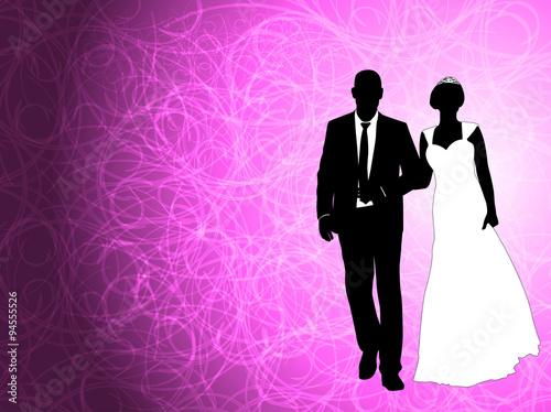 wedding couple on the abstract purple background - vector
