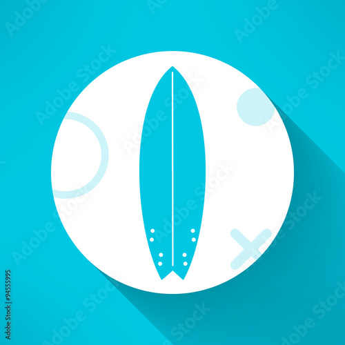 Vector surfboards icon in modern flat design with geometrical ornament. Surfing board with long shadow