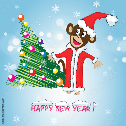 New Year background with monkey-symbol of 2016 year 