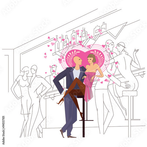 Vector stock illustration. A loving couple in a bar does not not