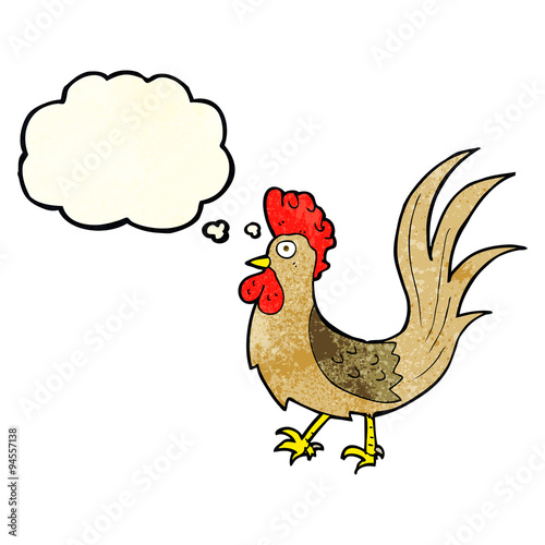 cartoon cockerel with thought bubble