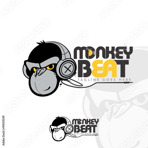 playful monkey wearing headphone dj music modern vector illustration
