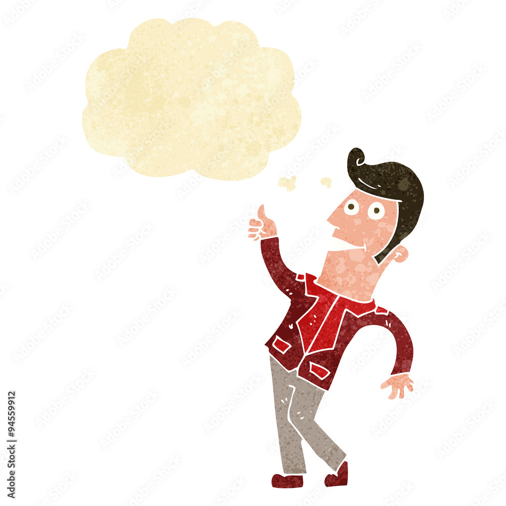 Fototapeta premium cartoon man giving thumbs up sign with thought bubble