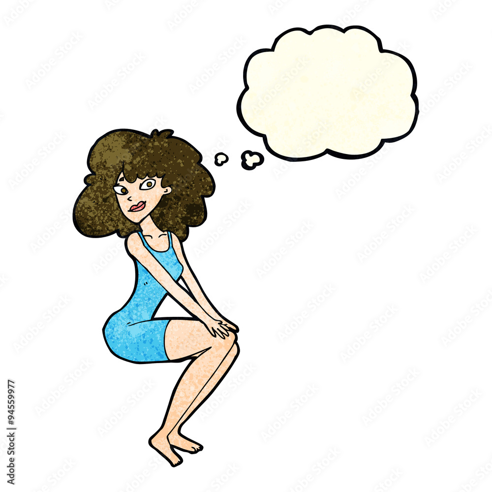 cartoon sitting woman in dress with thought bubble cartoon sitting woman in dress with thought bubble