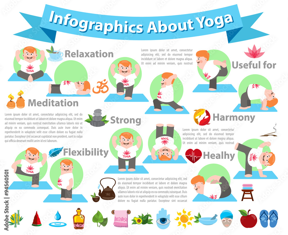 Yoga infographics, yoga icons, healthy lifestyle