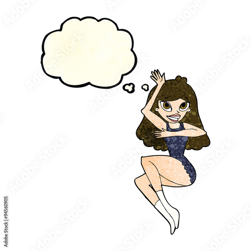 cartoon woman in lingerie with thought bubble