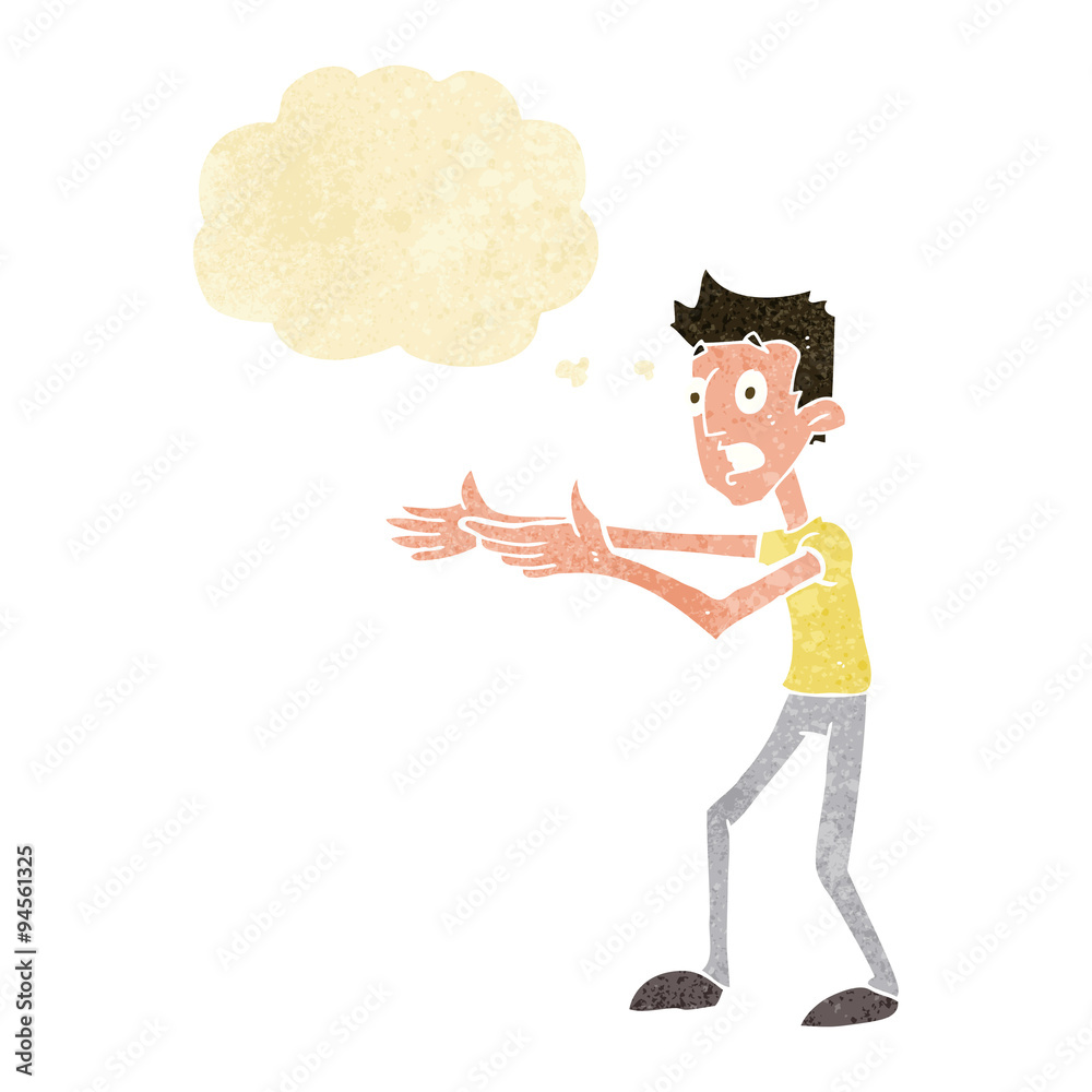 cartoon man desperately explaining with thought bubble cartoon man desperately explaining with thought bubble