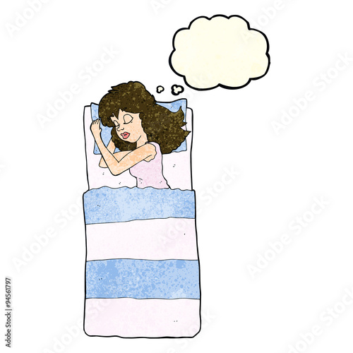 cartoon sleeping woman with thought bubble