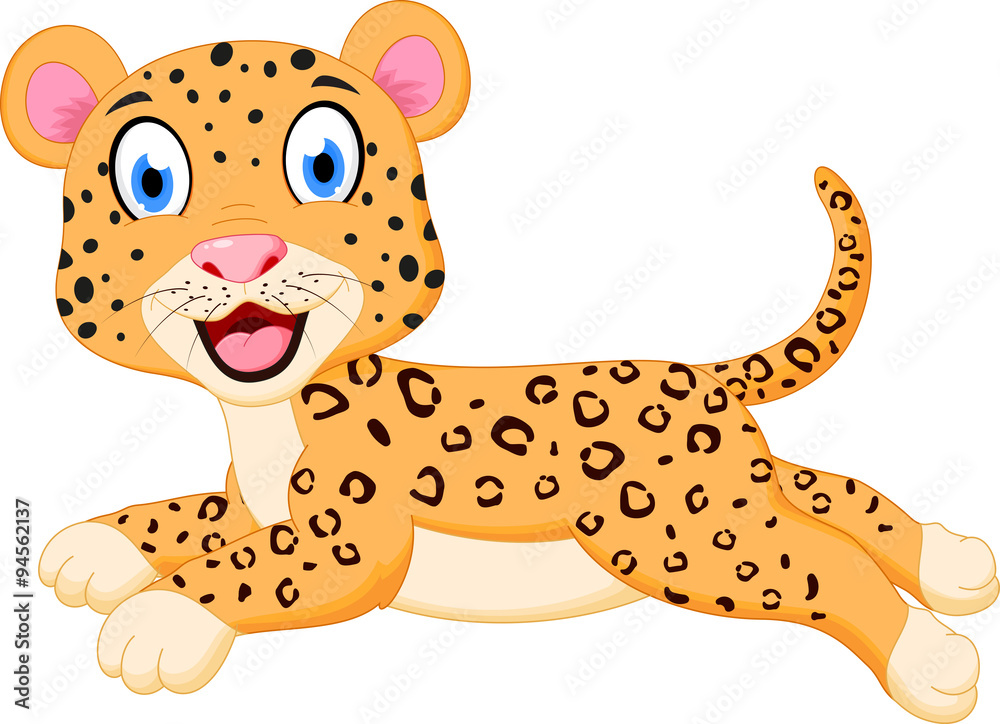 Cute leopard cartoon jumping Stock Vector | Adobe Stock