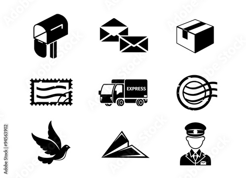 Post service vector black icon set