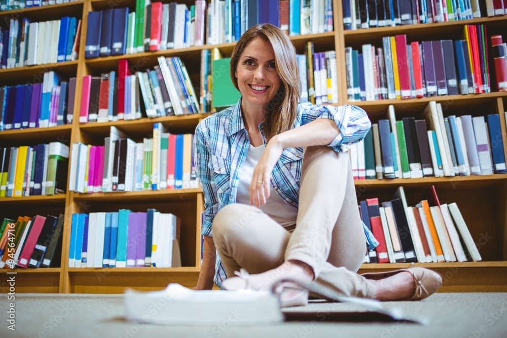 Mature student in the library Mature student in the library