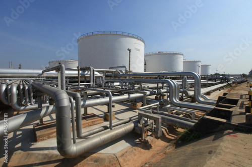Oil storage tanks in an oil  refinery