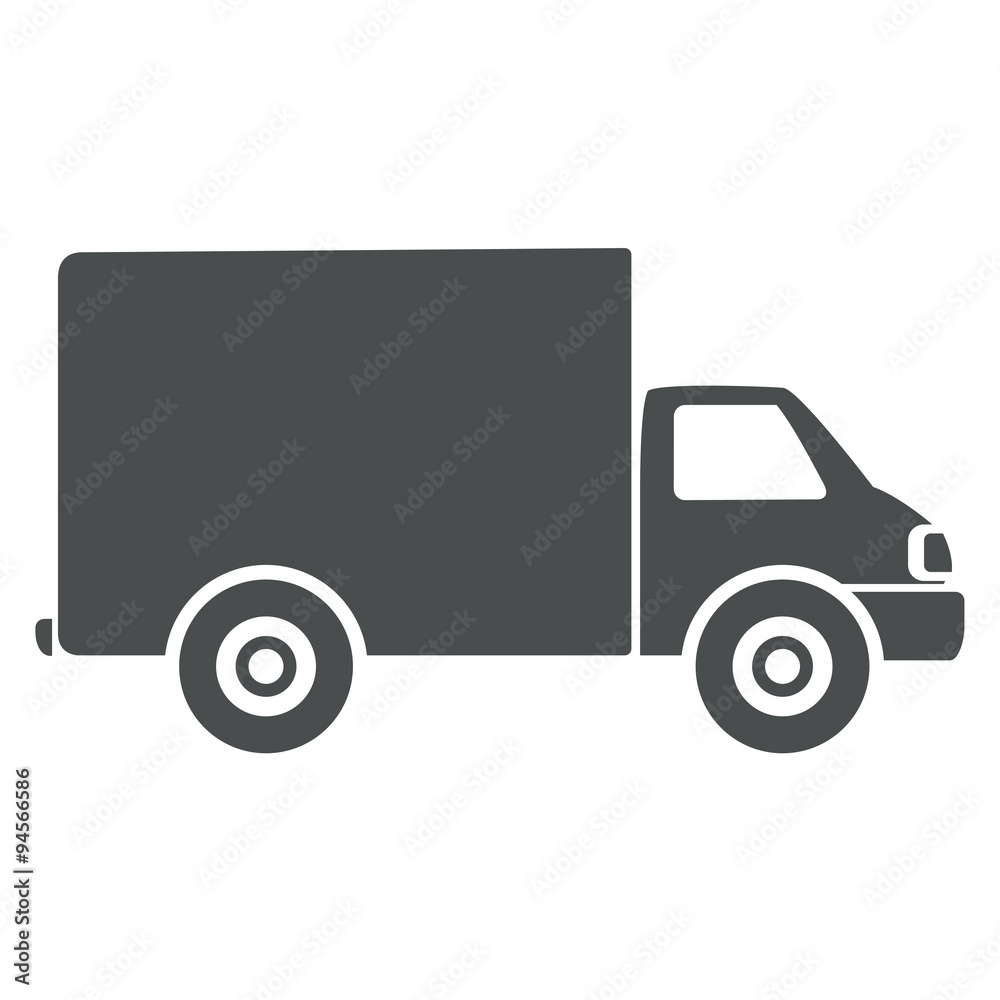 Icono plano camion vista lateral gris