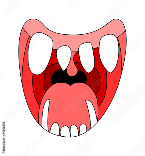 Cartoon smile, open mouth, lips with teeth and tongue. vector illustration isolated on white background