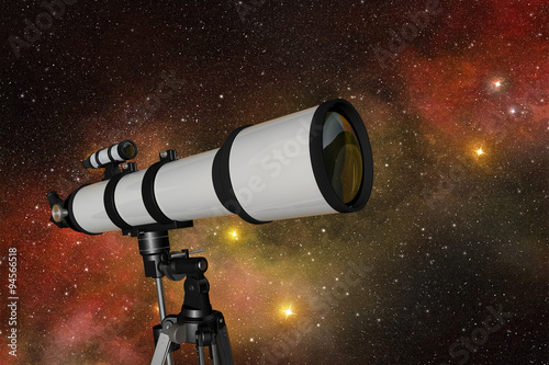 white telescope in a starry night sky