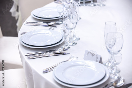 Elegant tables set up for a wedding banquet