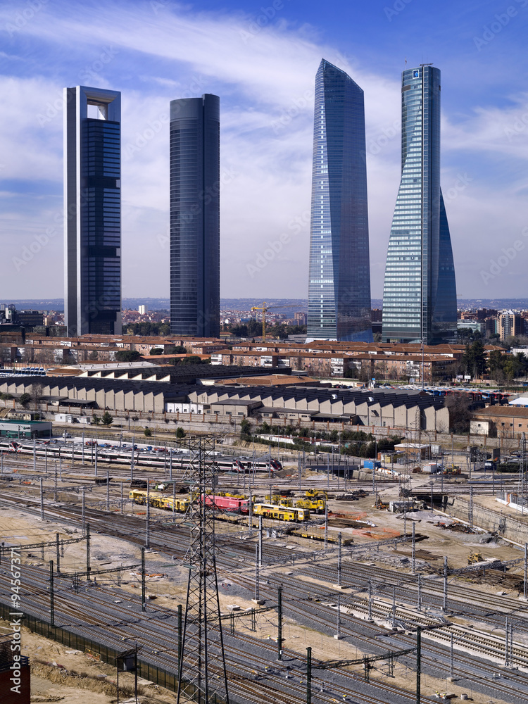 Fototapeta premium Overview of the four most emblematic skyscrapers of modern Madrid