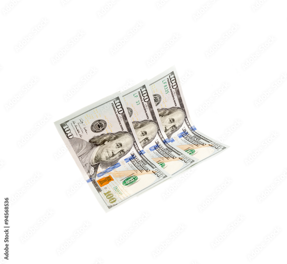 One hundred dollars banknotes U.S. isolated on white background One hundred dollars banknotes U.S. isolated on white background