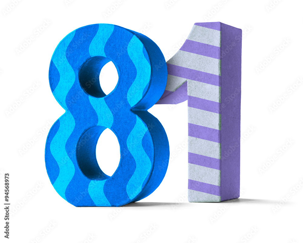 Bunte Zahl aus Pappe Nummer 81 StockFoto Adobe Stock