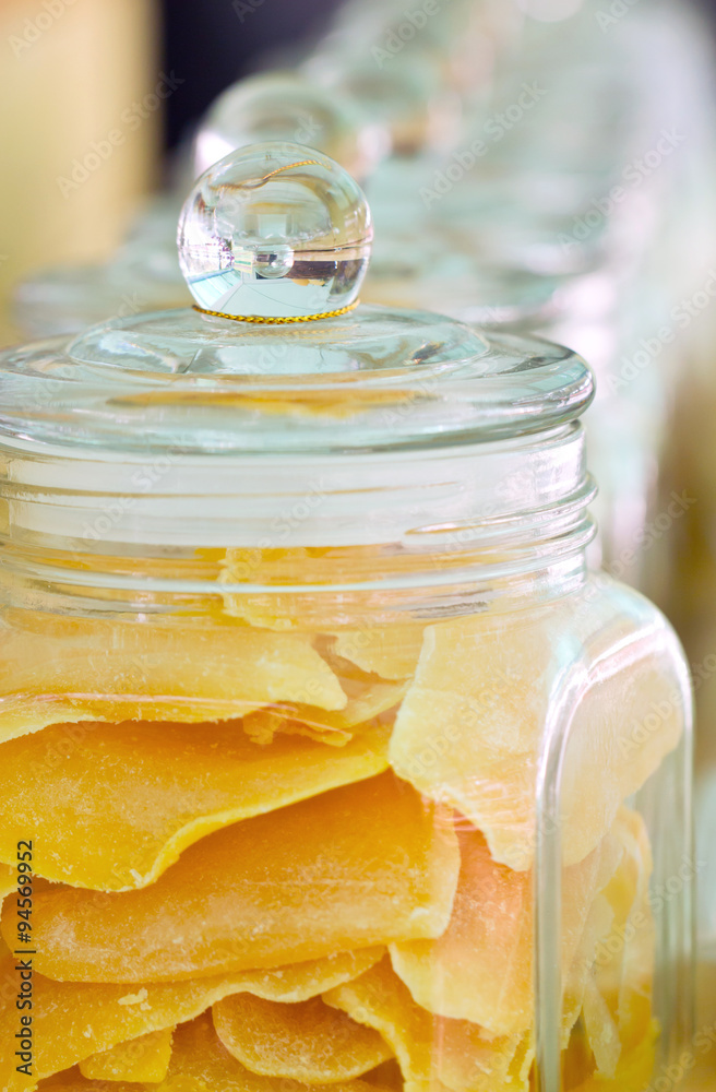 Mango preserve fruit in galss jar. Mango preserve fruit in galss jar.
