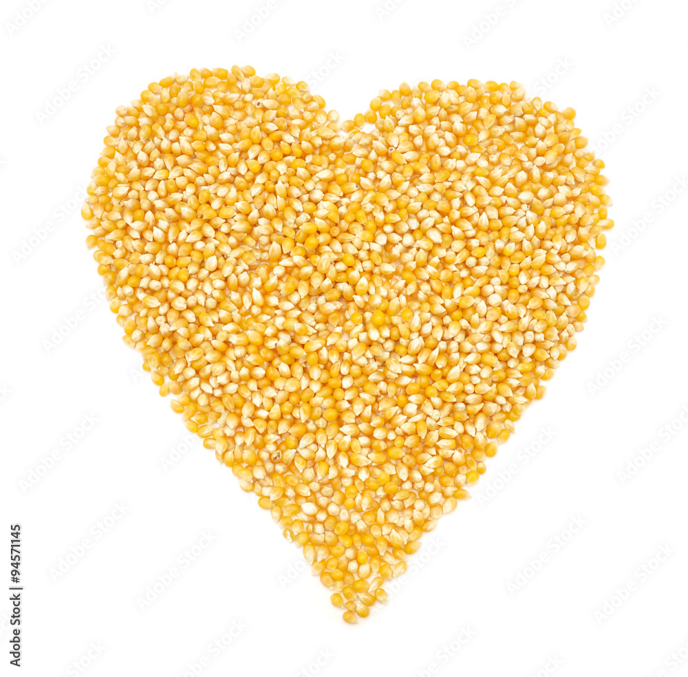 Corn. Heart made of corn grains Corn. Heart made of corn grains