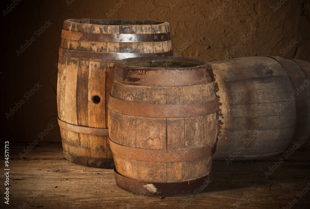Fototapeta premium barrel for wine and beer in the basement