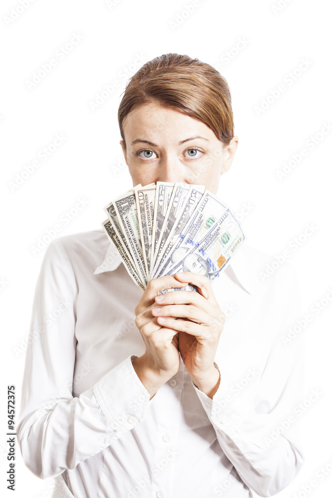 Young Business Woman Holding Dollar Banknotes Young Business Woman Holding Dollar Banknotes