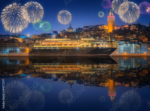 Photography Beautiful fireworks and cityscape of Istanbul