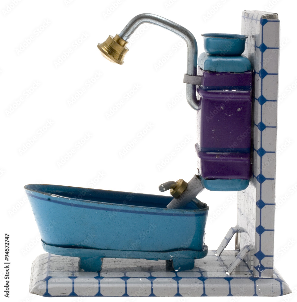 Blechspielzeug Badewanne mit Boiler Stock-Foto | Adobe Stock