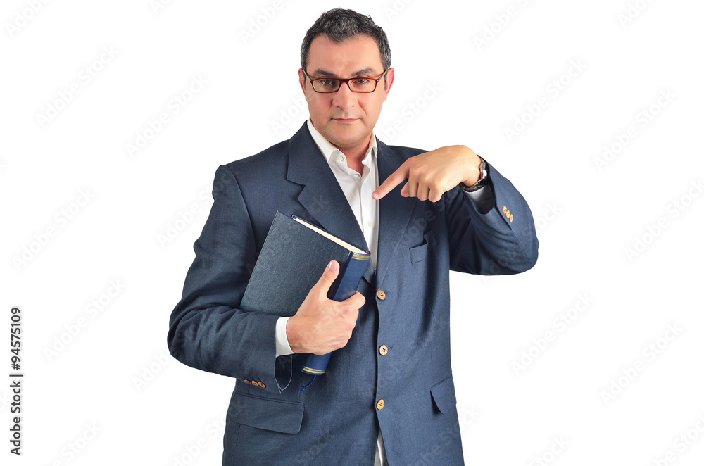 Businessman holding a book isolated on white background Businessman holding a book isolated on white background