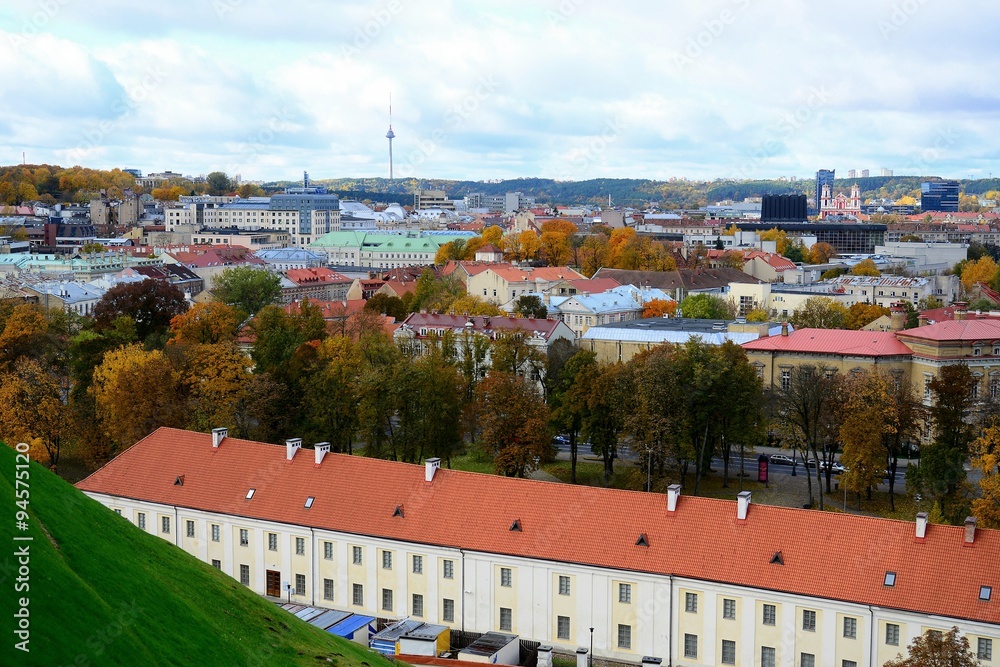 Vilnius town aerial view from Gediminas castle tower