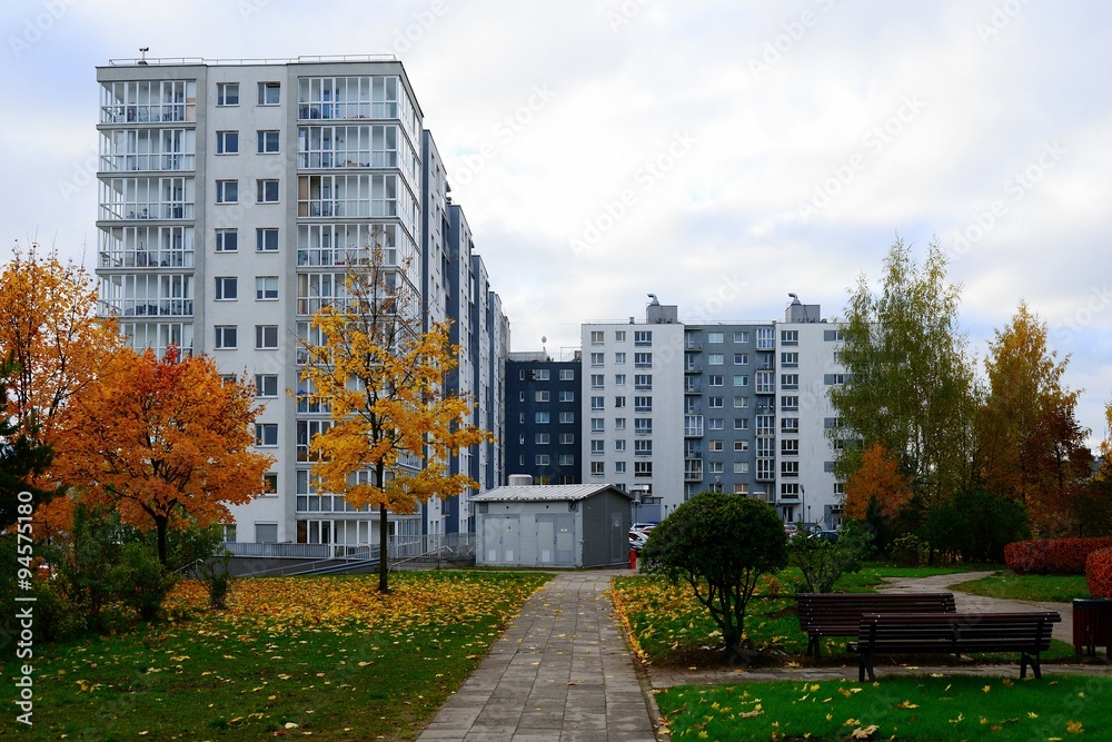 Autumn in Vilnius city Pasilaiciai district on October 24, 2015