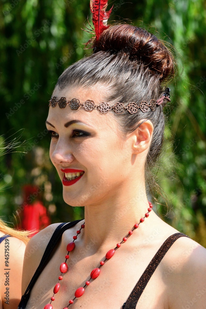 Girl in Bernardinu garden in Vilnius town on August 23, 2015
