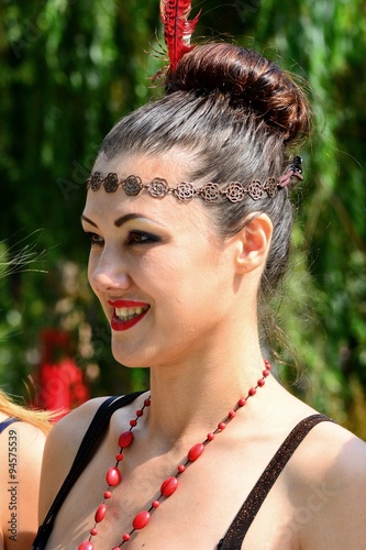 Obraz na płótnie Girl in Bernardinu garden in Vilnius town on August 23, 2015 w salonie