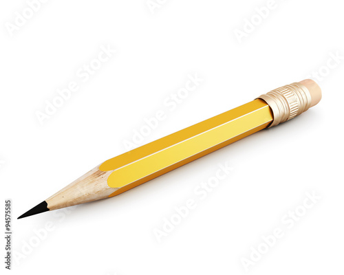 Simple pencil with an eraser close up isolated on white. 3d.