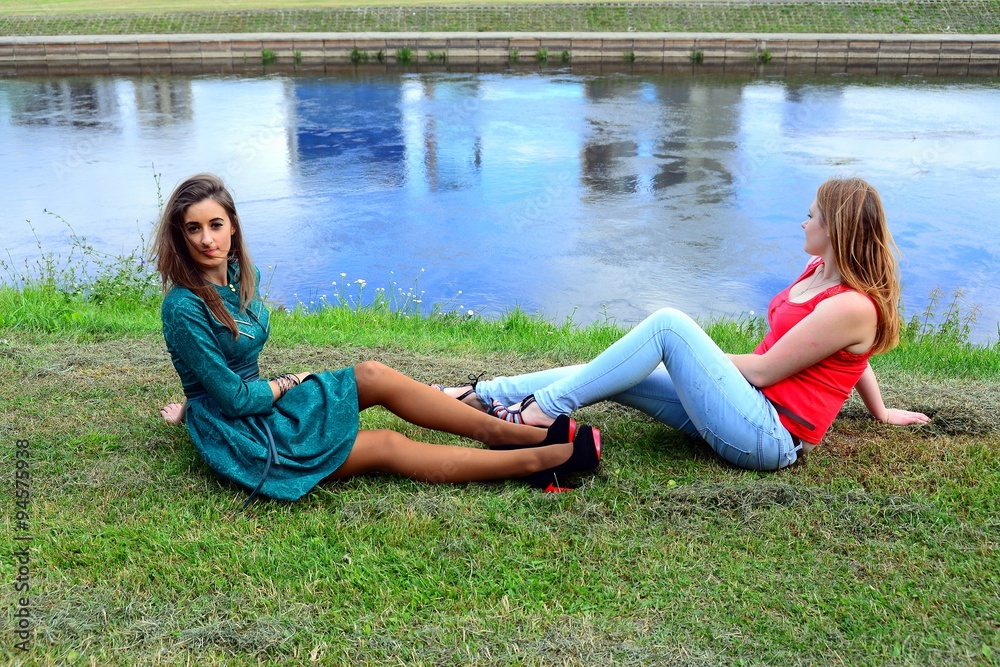 A girls on riverside of Neris river in Vilnius
