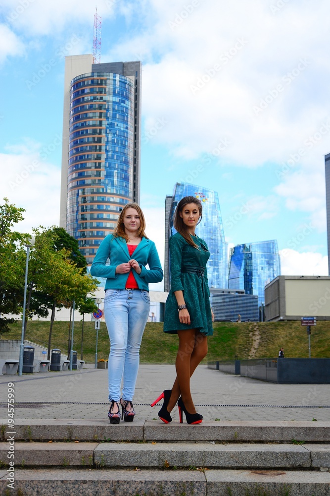 Vilnius city girls and skyscrapers view