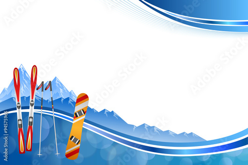 Background abstract blue ski snowboard red orange winter sport frame illustration vector