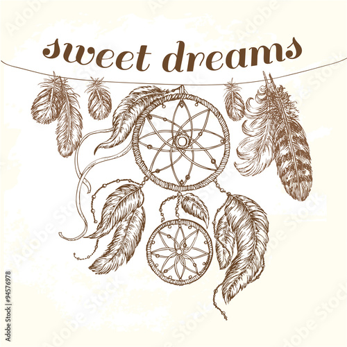 hand drawn sketch illustration Dreamcatcher