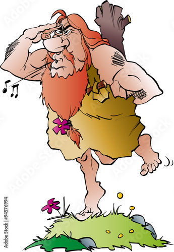 Vector cartoon illustration of a cave man looking for company