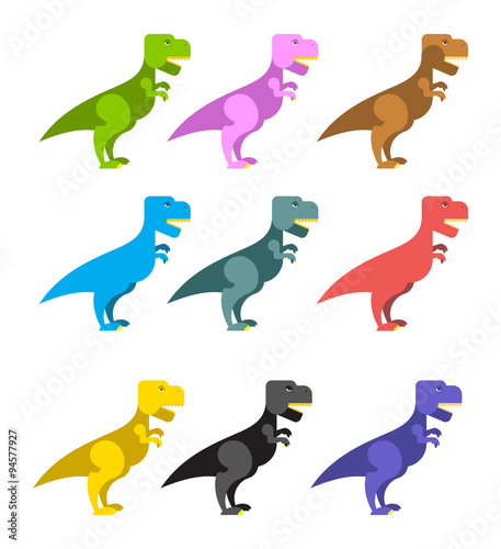 Set of colorful dinosaurs. Tyrannosaurus Rex. Cute animals prehi