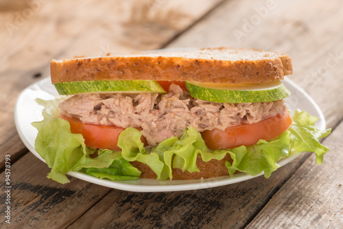 Tuna Sandwich on white plate.