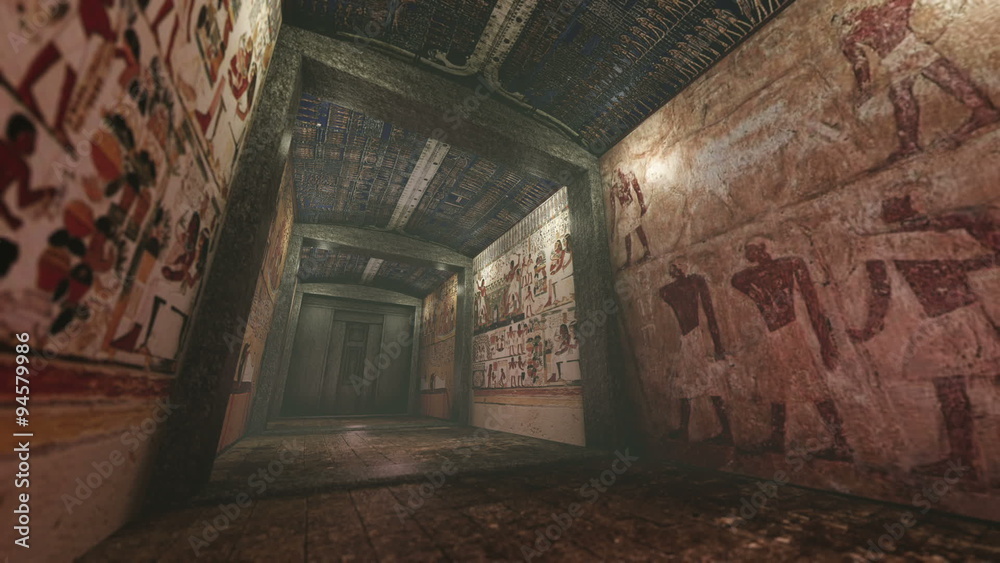 Animated tomb with old wallpaintings in ancient Egypt