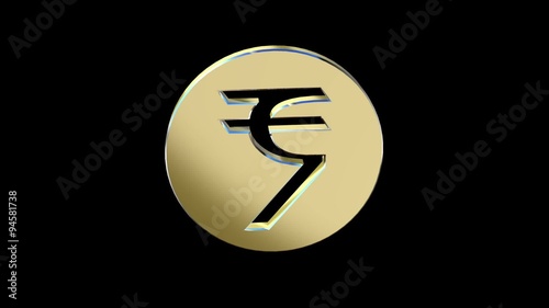 golden of the Indian rupee currency symbol money rotates on a black background
