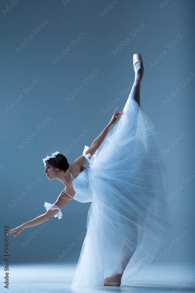 Fotografia Portrait of the ballerina on blue background su EuroPosters.it